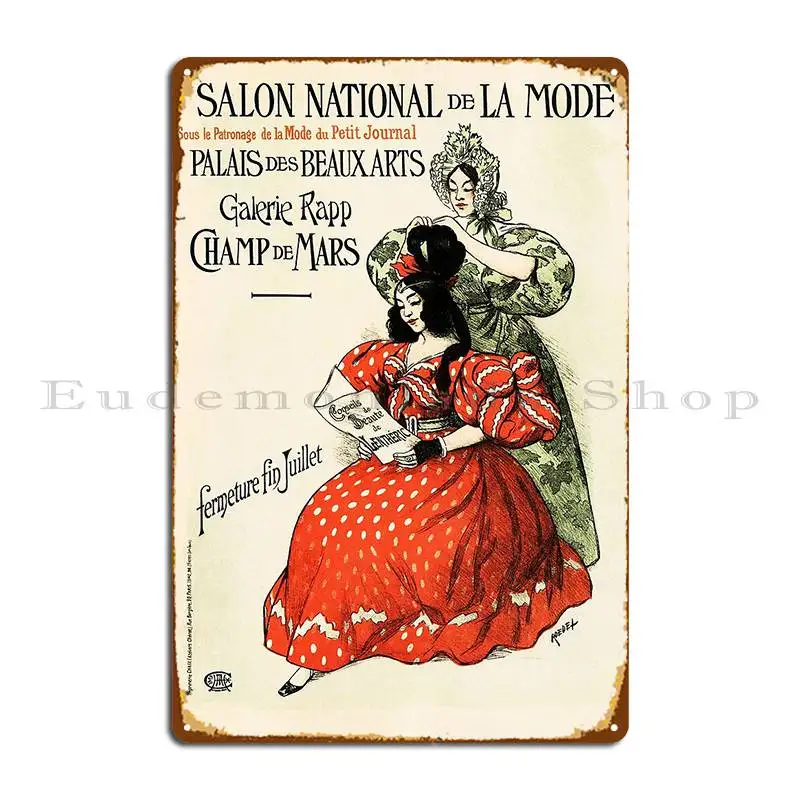 Vintage Fashion Exhibition - サロン・ナショナル・デ・ラ・モード ヴィンテージフランスファッションショー展示会広告アートメタルサインプレートデザインブリキ看板ポスター