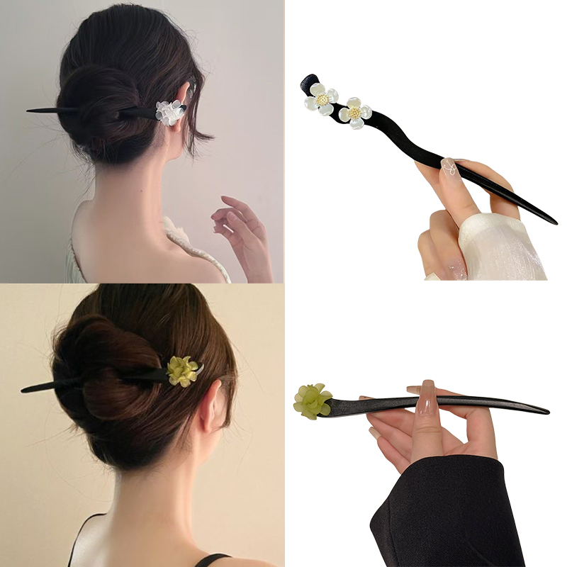 Vintage Fashion Online - ヴィンテージ中国風の木製花ヘアスティックパールヘアピンジュエリー女性のための気質ヘアアクセサリーウェディングスタイリング gif