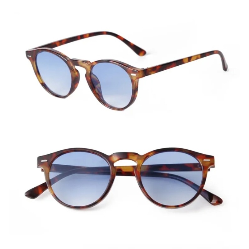 Vintage Fashion Brands - ヴィンテージファッションラウンドサングラス女性男性ブランドデザインレトロリベットイエローブルーレンズスクエアサングラス男性女性ゴーグル