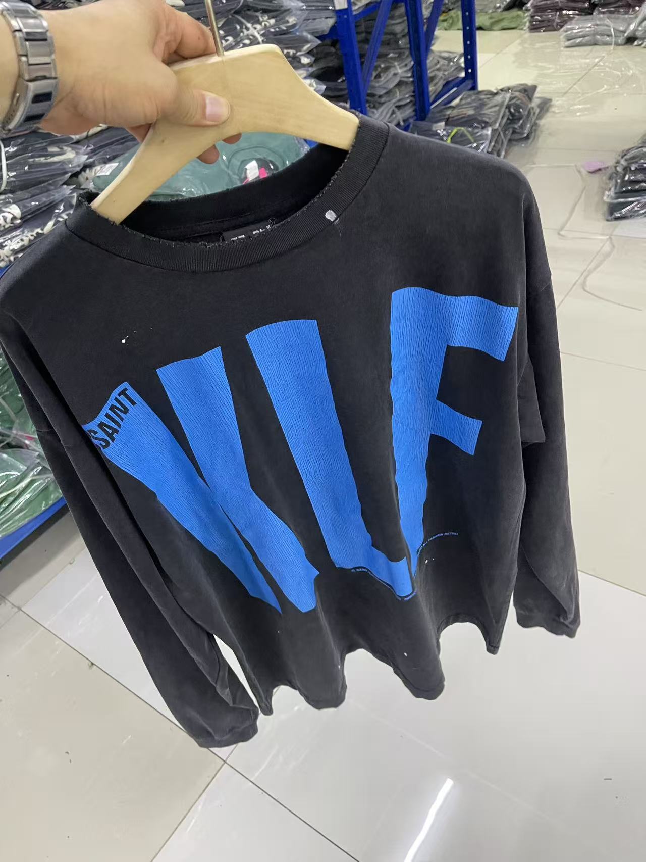 Vintage Fashion Exhibition - Saint 25SS「klf展限定版」ウォッシュドヴィンテージ長袖Tシャツ ハイストリート 日本風プリント 純綿ファッション
