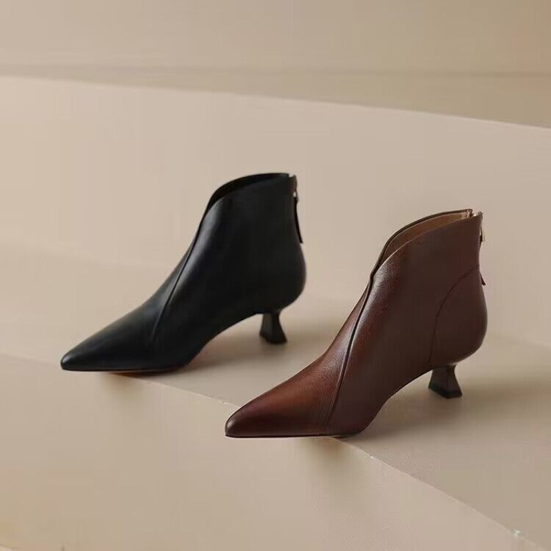 秋冬ポインテッドトゥ女性アンクルブーツファッションエレガント - Vintage Fashion Ladies のレビューと価格