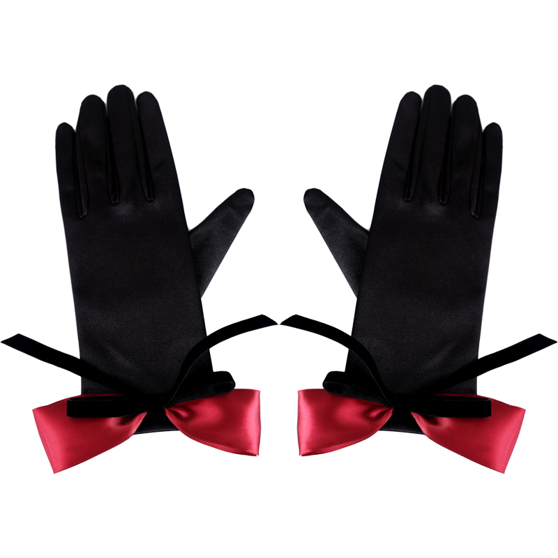 女性のエレガントな弓黒サテン手袋女性春夏ヴィンテージ日焼け止 - Vintage Fashion Photographers のレビューと価格