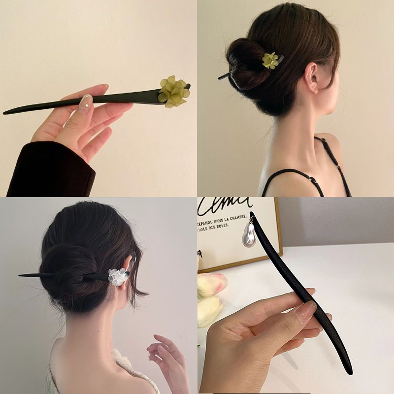 ヴィンテージ中国風の木製花ヘアスティックパールヘアピンジュエ - Vintage Fashion Online のレビューと価格