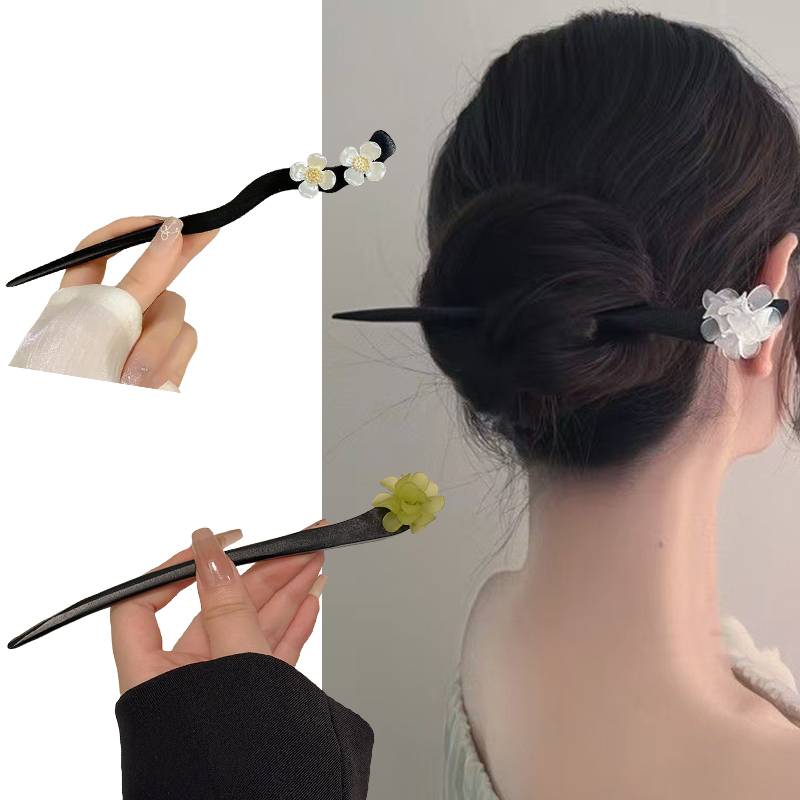 ヴィンテージ中国風の木製花ヘアスティックパールヘアピンジュエ - Vintage Fashion Online のレビューと価格