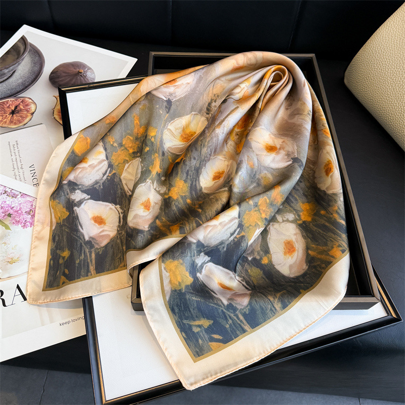70 センチメートルヴィンテージ油絵牡丹サテンスカーフ女性ネ - Vintage Fashion Exhibition のレビューと価格