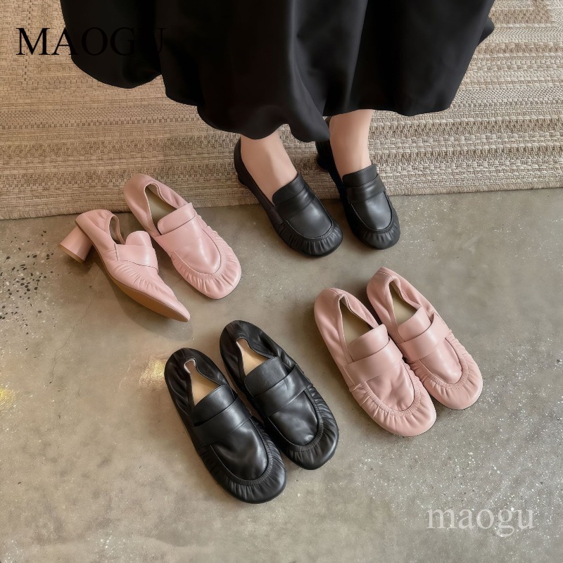 ソフトレザーローファー女性のプリーツラウンドトゥスリッポンミ - Vintage Fashion Ladies のレビューと価格